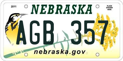 NE license plate AGB357