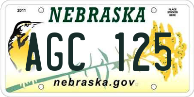 NE license plate AGC125