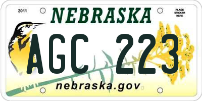NE license plate AGC223