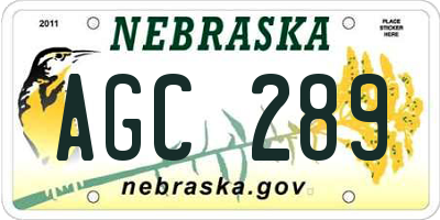 NE license plate AGC289