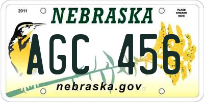 NE license plate AGC456