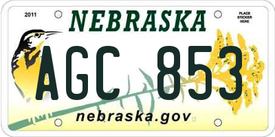 NE license plate AGC853