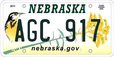 NE license plate AGC917