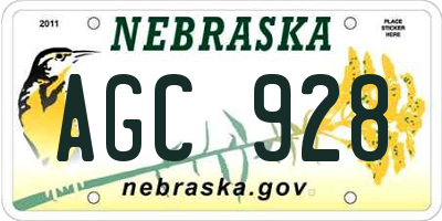 NE license plate AGC928