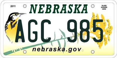 NE license plate AGC985
