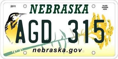 NE license plate AGD315