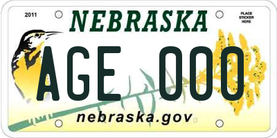 NE license plate AGE000