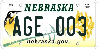 NE license plate AGE003