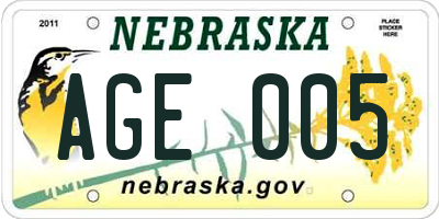 NE license plate AGE005