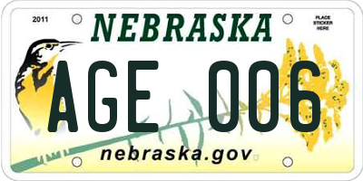 NE license plate AGE006