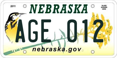 NE license plate AGE012