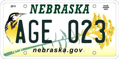 NE license plate AGE023