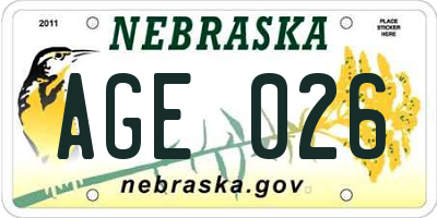 NE license plate AGE026