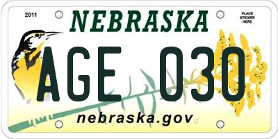 NE license plate AGE030