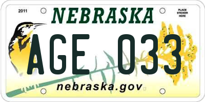NE license plate AGE033