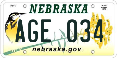 NE license plate AGE034