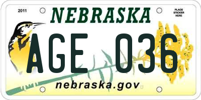 NE license plate AGE036