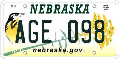 NE license plate AGE098