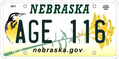 NE license plate AGE116