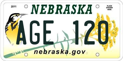 NE license plate AGE120