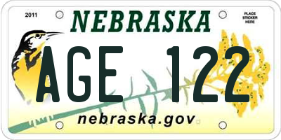 NE license plate AGE122