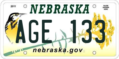 NE license plate AGE133