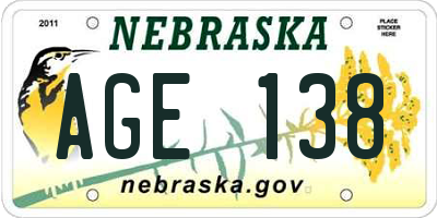NE license plate AGE138