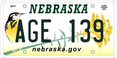 NE license plate AGE139