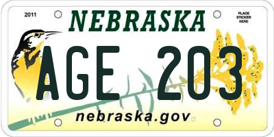 NE license plate AGE203