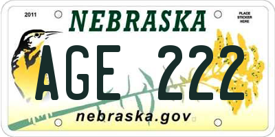 NE license plate AGE222