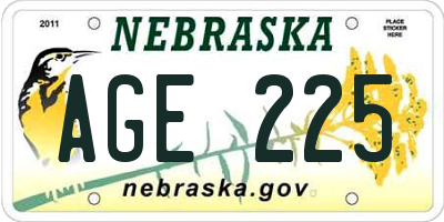 NE license plate AGE225