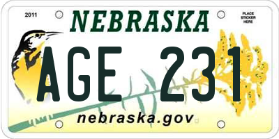 NE license plate AGE231