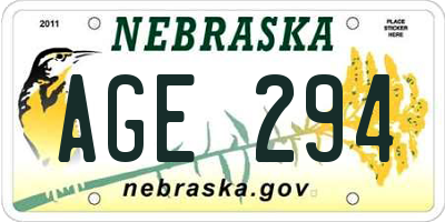 NE license plate AGE294