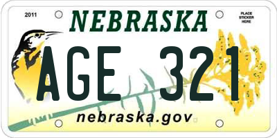 NE license plate AGE321