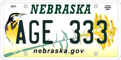NE license plate AGE333
