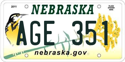 NE license plate AGE351