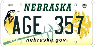 NE license plate AGE357