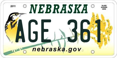NE license plate AGE361