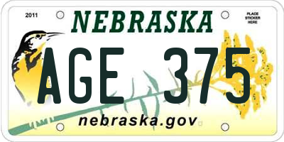 NE license plate AGE375