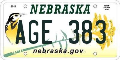 NE license plate AGE383