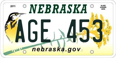 NE license plate AGE453