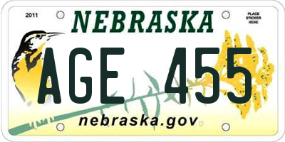 NE license plate AGE455
