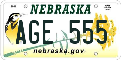 NE license plate AGE555