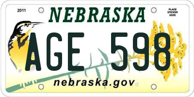NE license plate AGE598