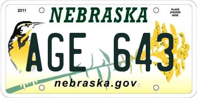 NE license plate AGE643