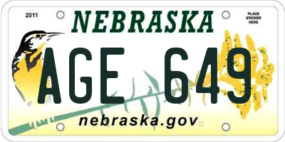 NE license plate AGE649