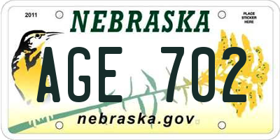NE license plate AGE702