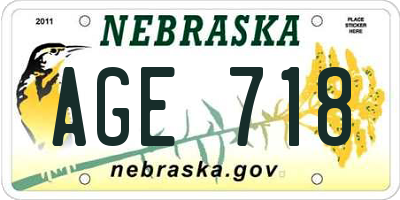 NE license plate AGE718