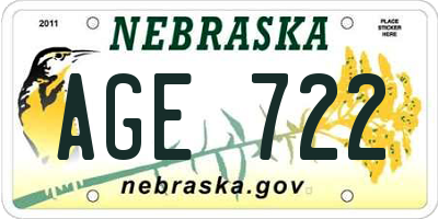 NE license plate AGE722