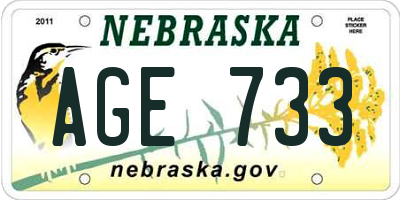 NE license plate AGE733